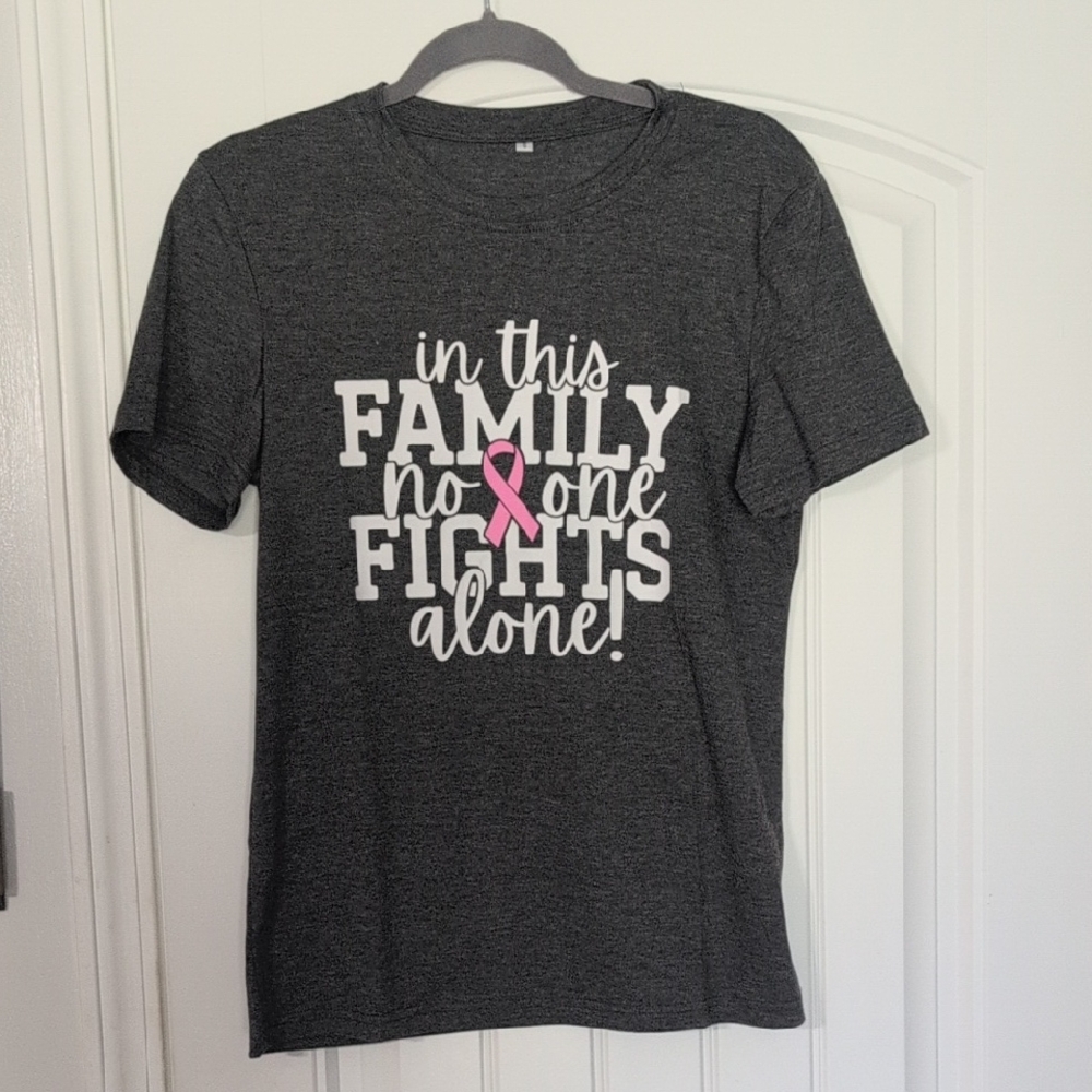 Unk Charcoal Tee with Pink Ribbon Message